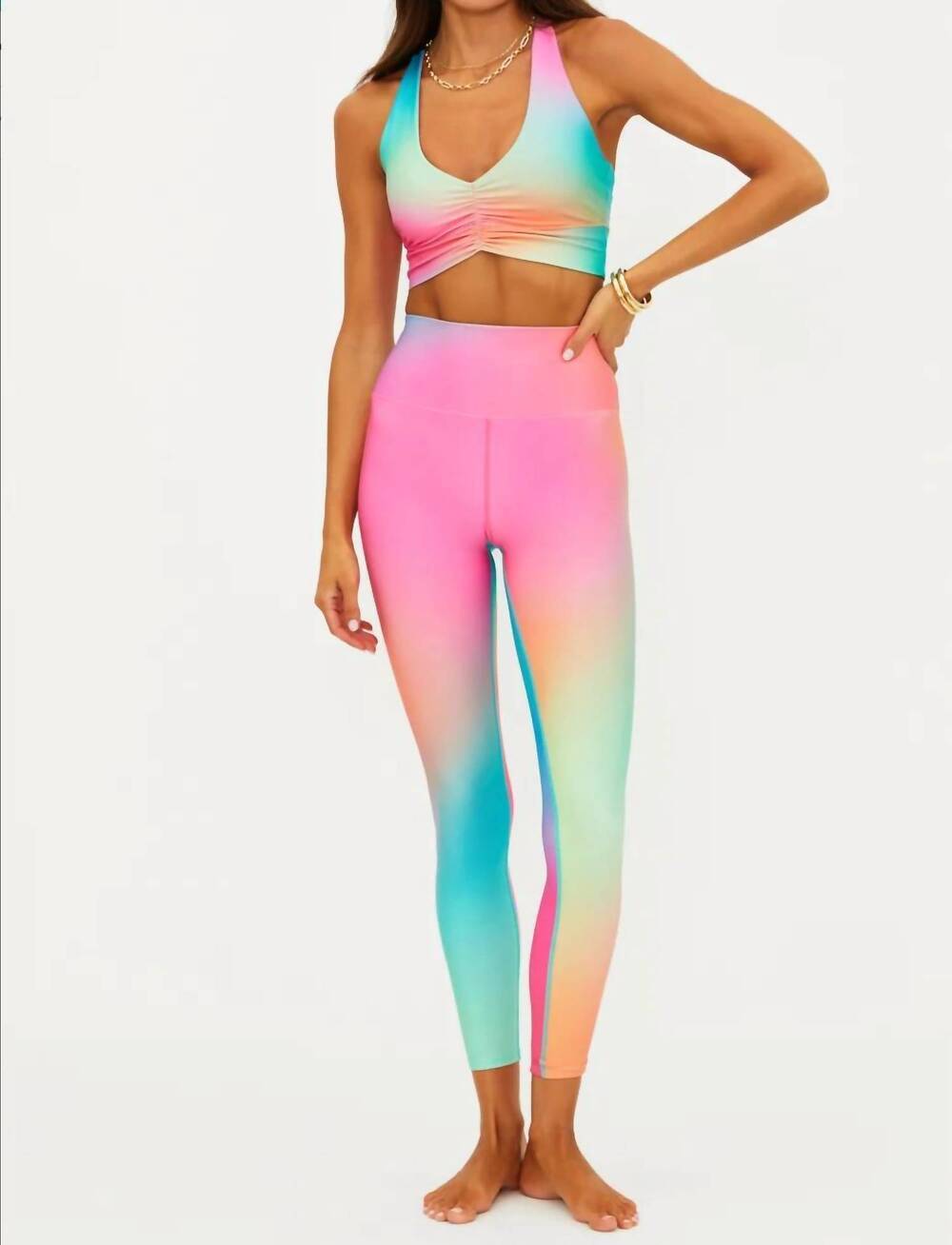 NEW BEACH RIOT mindy crop top in strawberry sunset ombre
